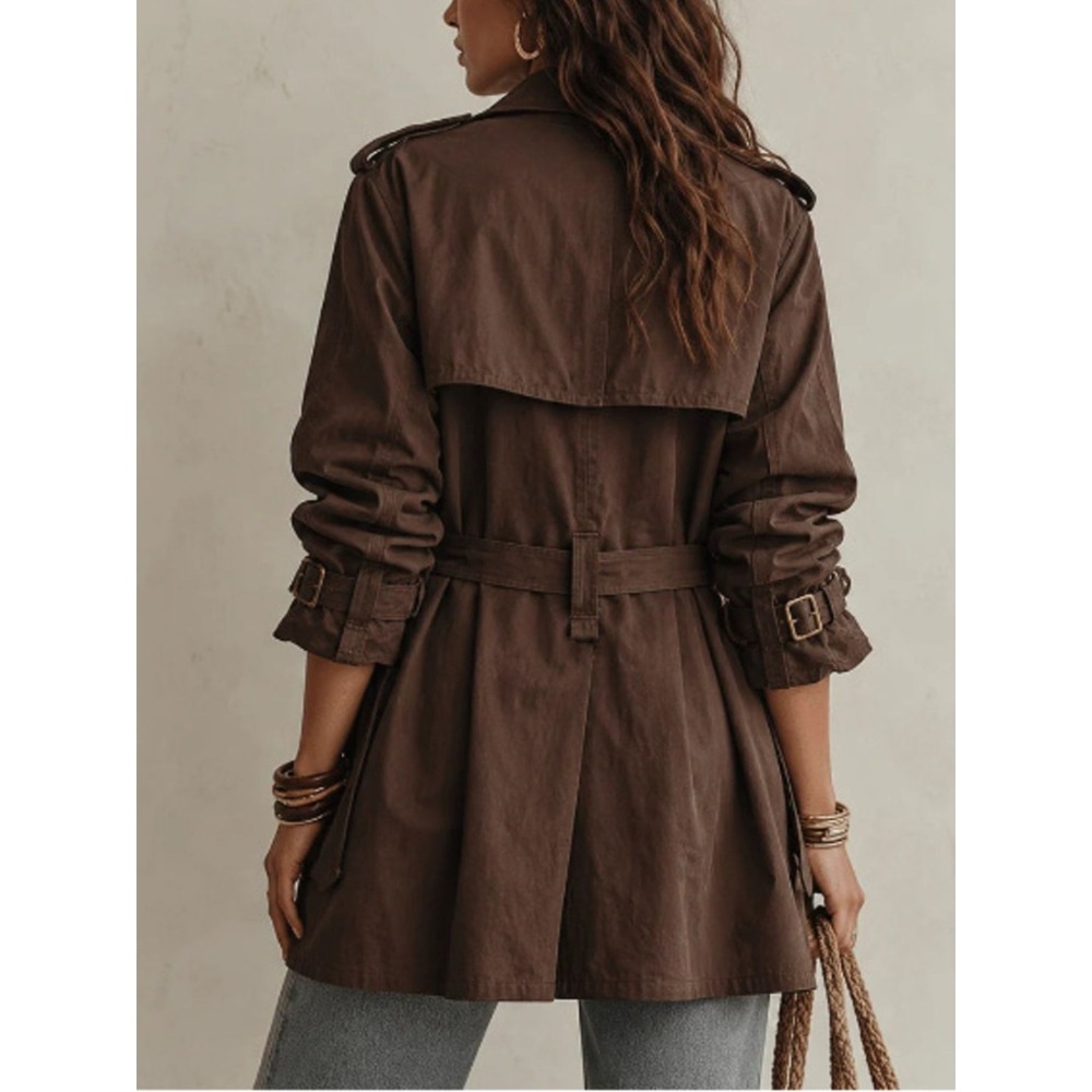 Novarra Double-Breasted Belt Trench Coat - Large - Picture 4 of 5